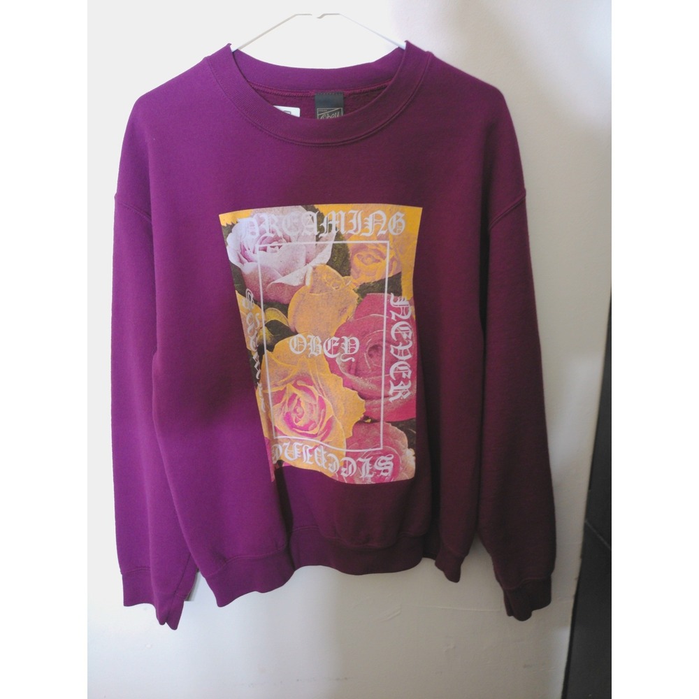 Obey Sweatshirt Women Medium Magenta Purple Vtg Inspo Floral Graphic Streetwear